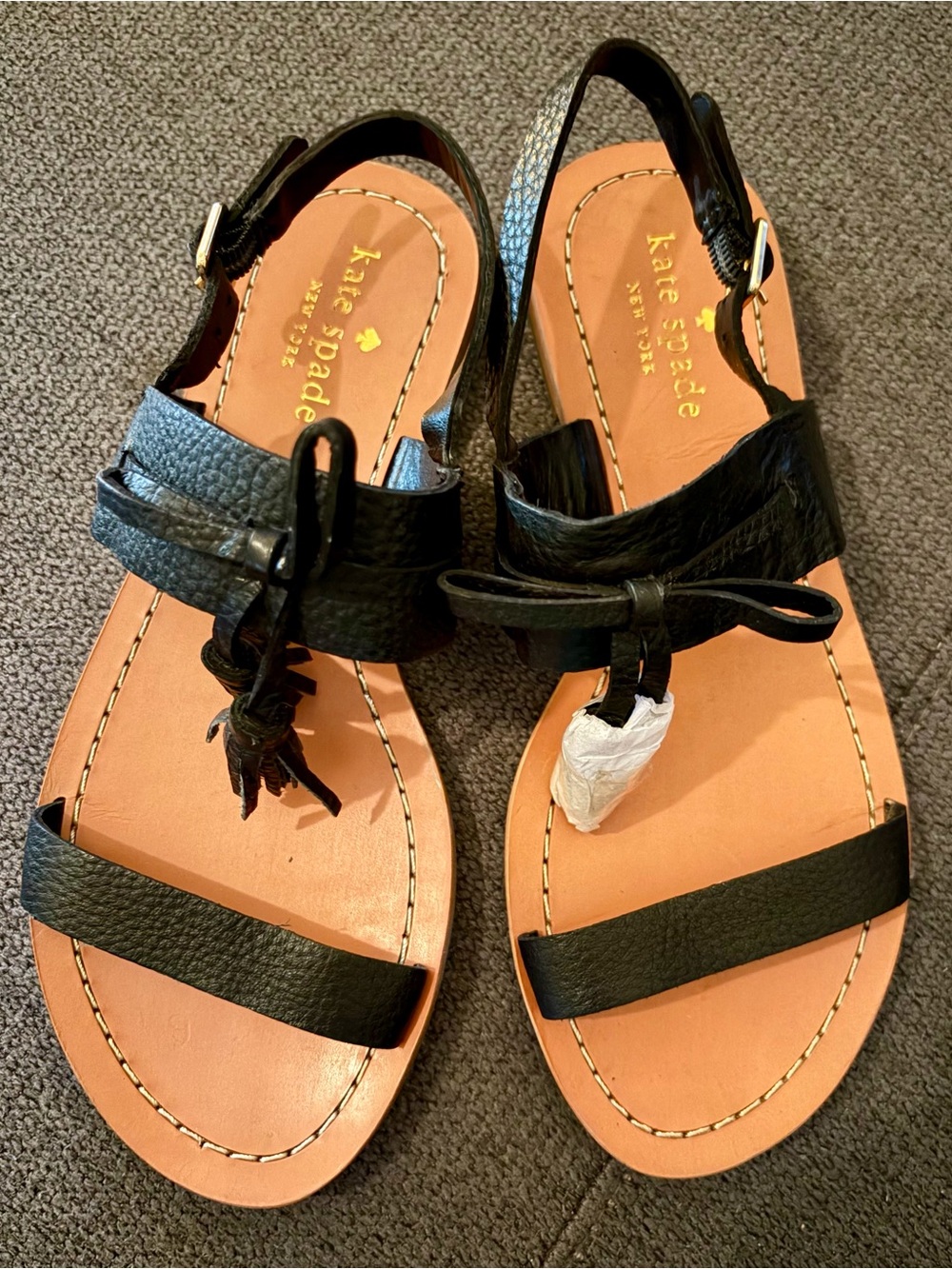 kate spade Black Leather Bow-Accent Slingback Sandals